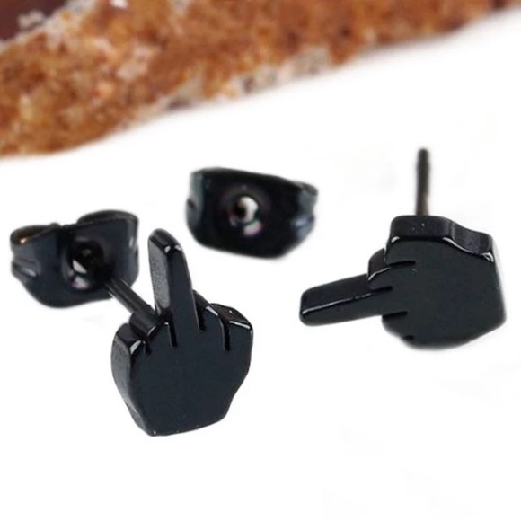 Jewelry - Black middle finger studd earrings